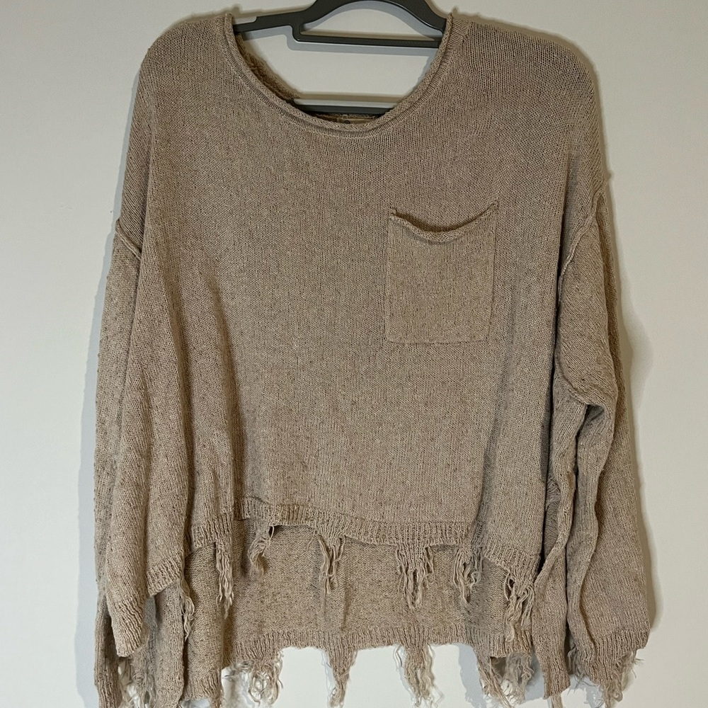 Versona Distressed Pocket Cream Sweater